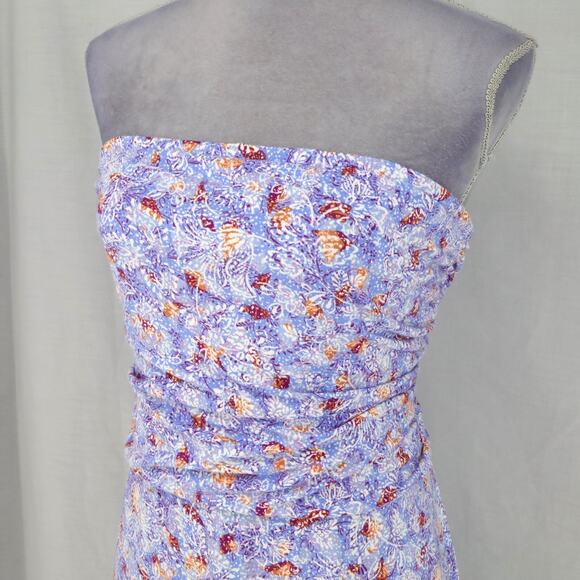 J Jill Dress Womens Medium Maxi Blue Lavender Floral Strapless Stretch Knit - Picture 8 of 12